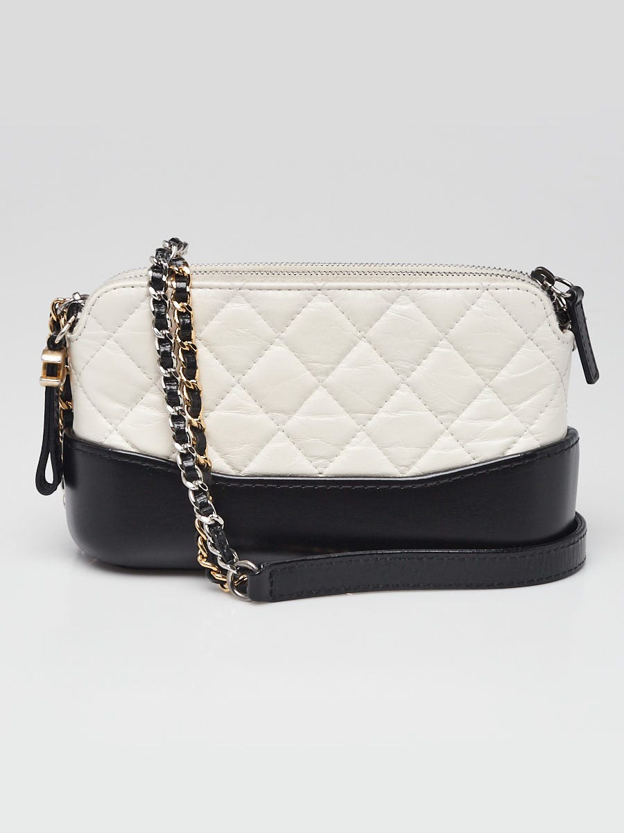Chanel White/Black Quilted Calfskin Leather Gabrielle Clutch with