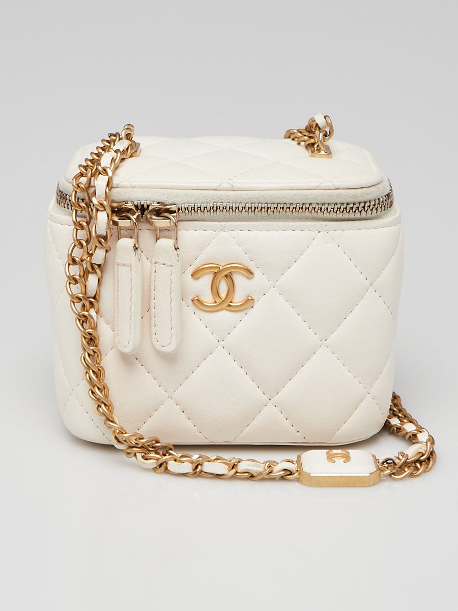 Chanel White Quilted Lambskin Mini Vanity Case With CC Chain Bag