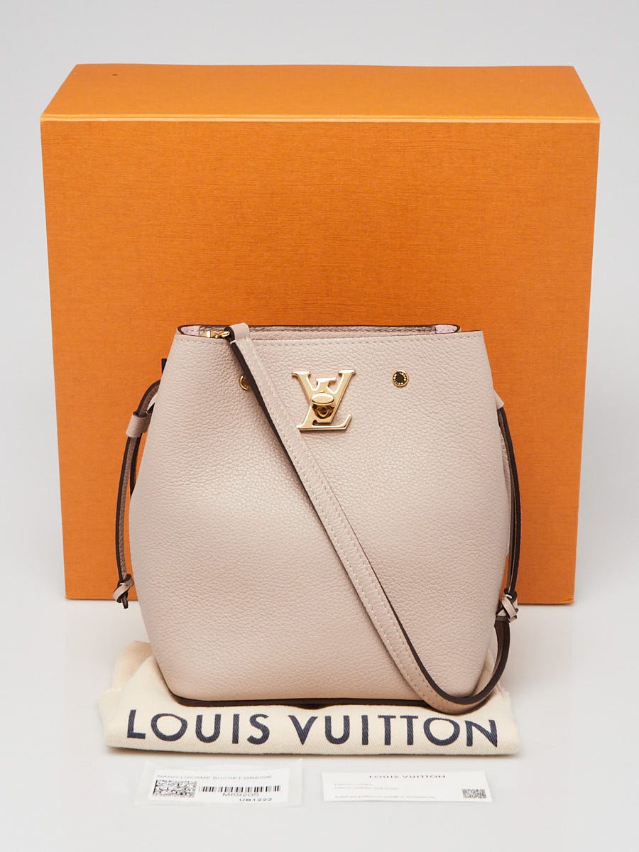 Louis Vuitton Greige Leather Nano Lockme Bucket Bag | Yoogi's Closet