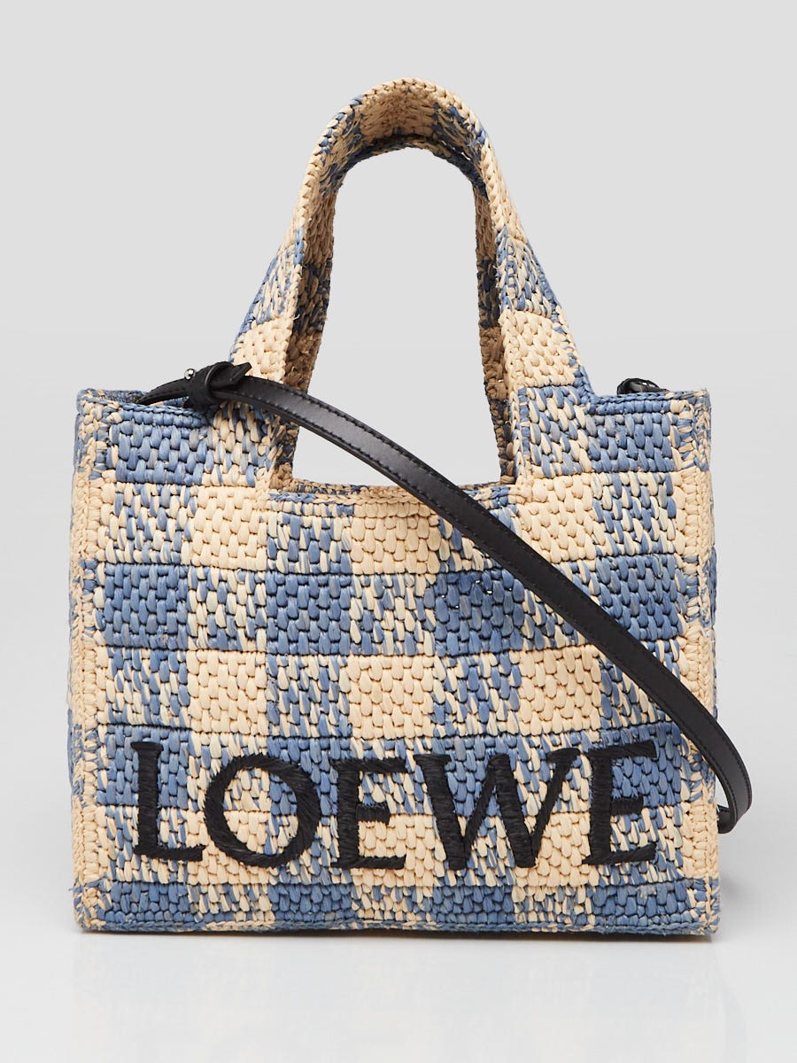 Loewe x Paula's Ibiza Blue/Beige Woven Raffia Small Tote Bag