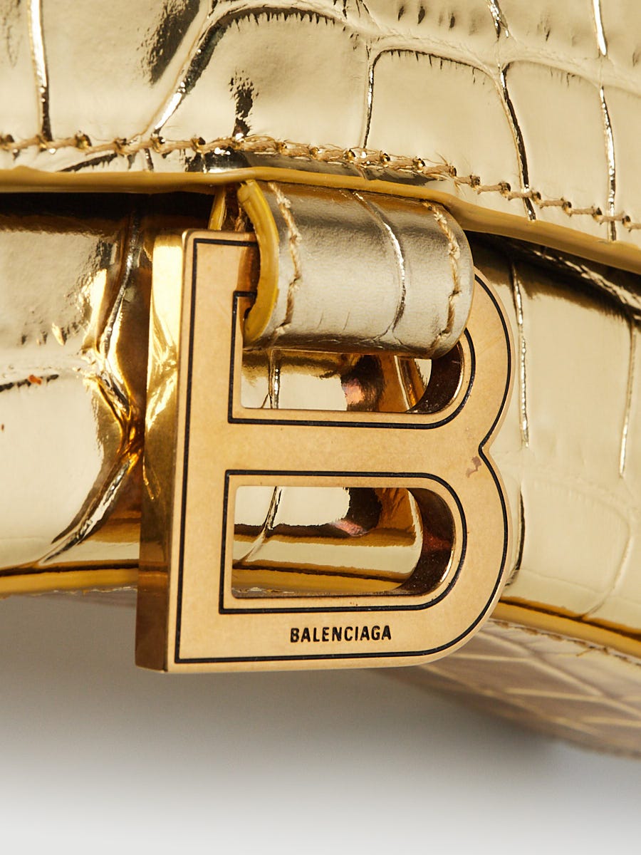 Balenciaga Gold Metallic Croc Embossed Patent Leather Hourglass XS