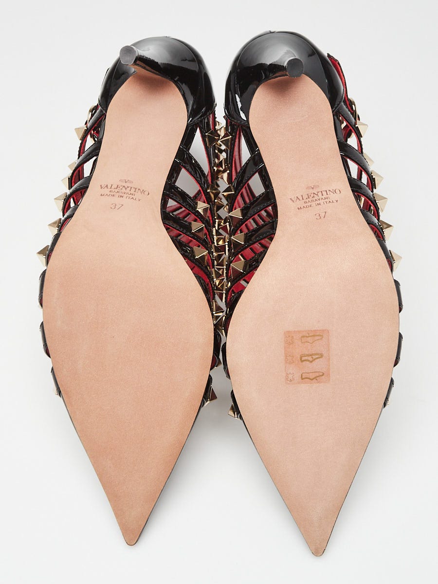 Valentino Black Patent Leather Alcove Rockstud Booties Size 6.5/37