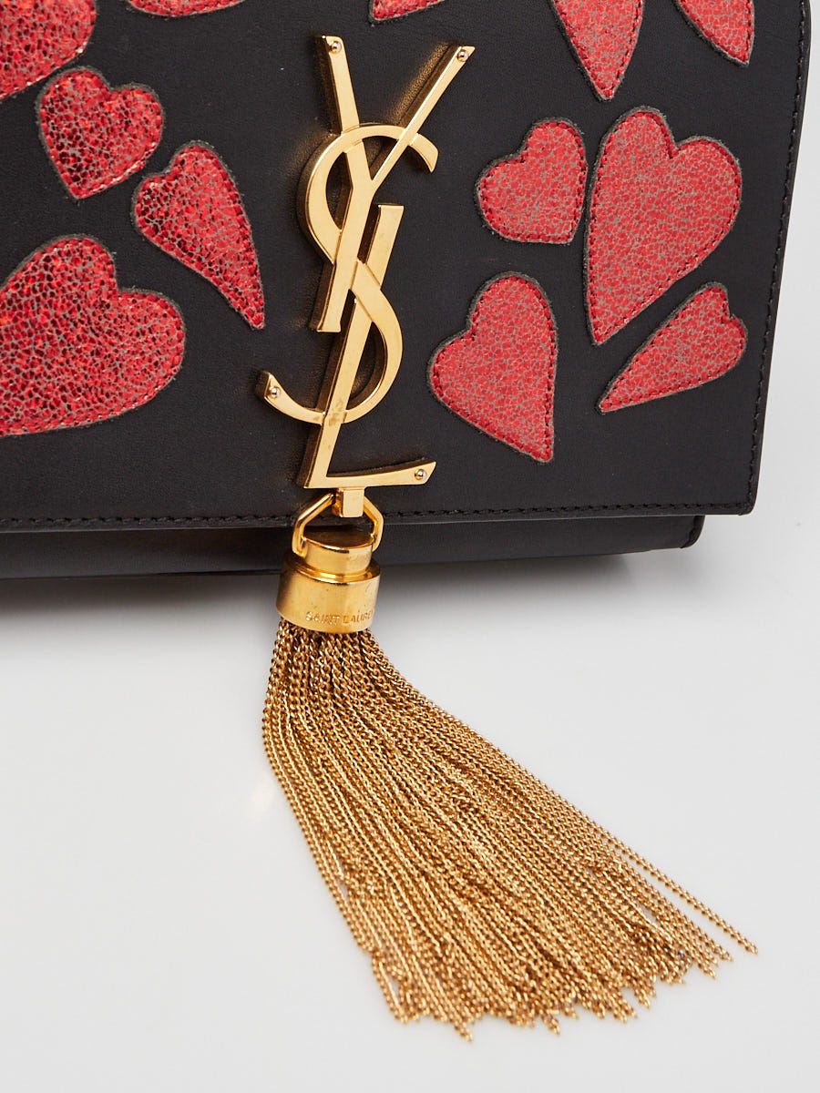 Yves Saint Laurent Black Leather Small Kate Tassel Glitter Heart