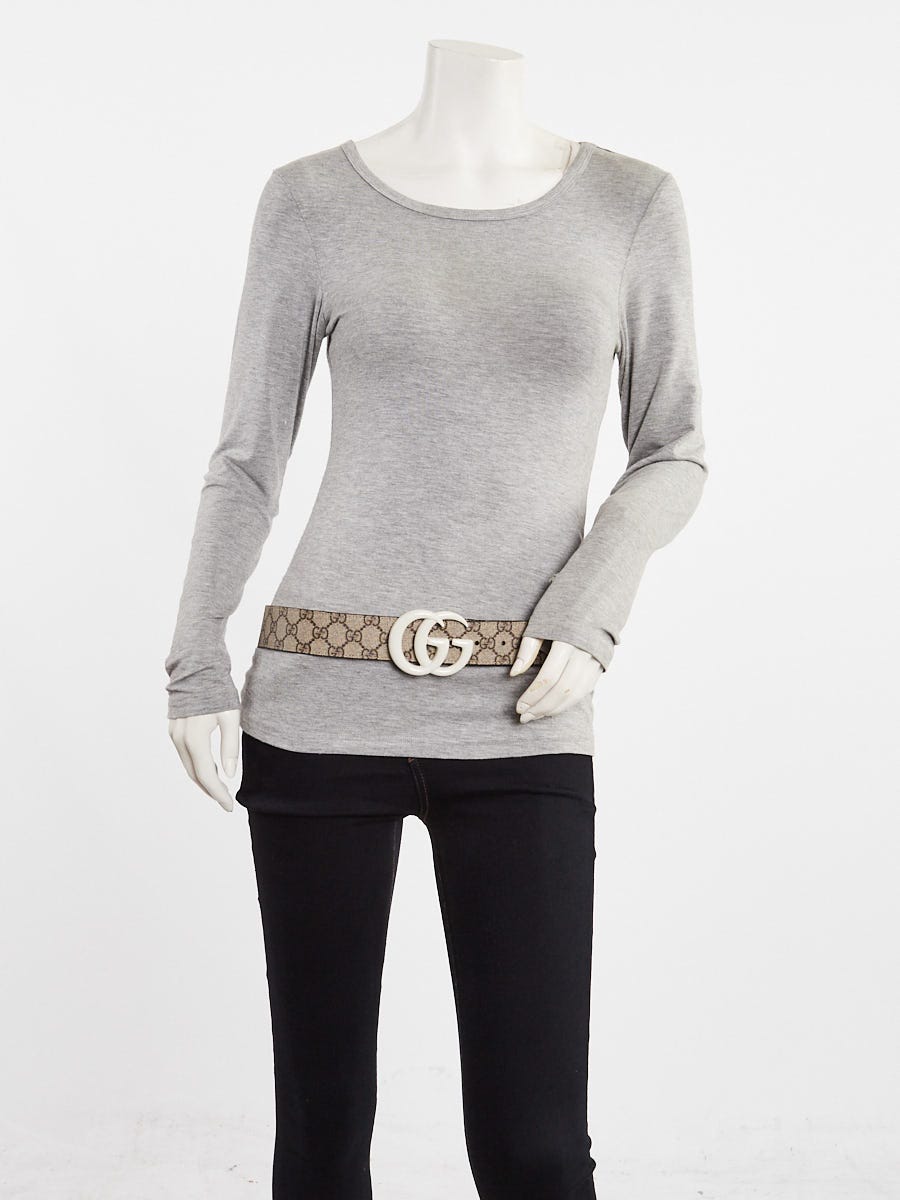 Gucci Beige/White Supreme Coated Canvas Double G Belt Size 95/38