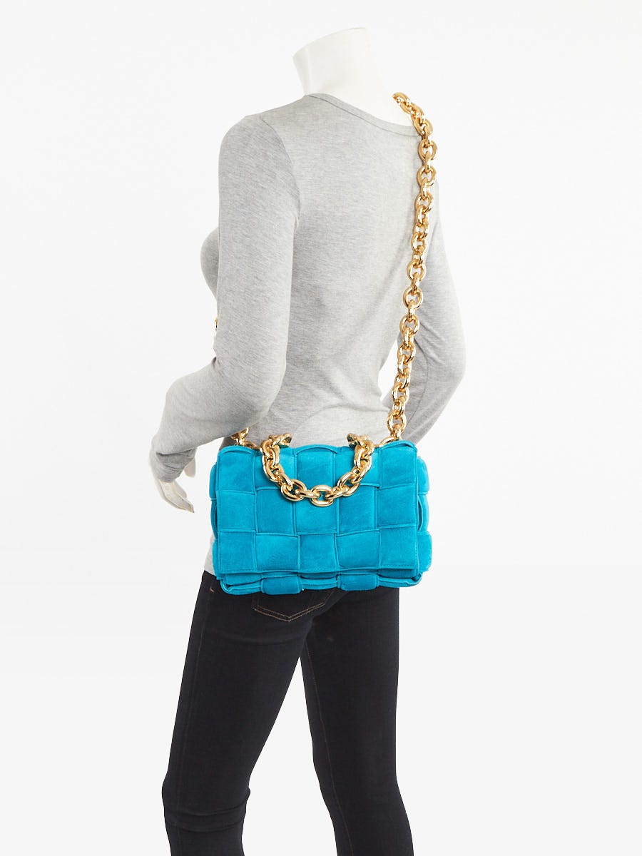 Bottega Veneta Blue Woven Suede Maxi Weave Padded Cassette Chain Bag