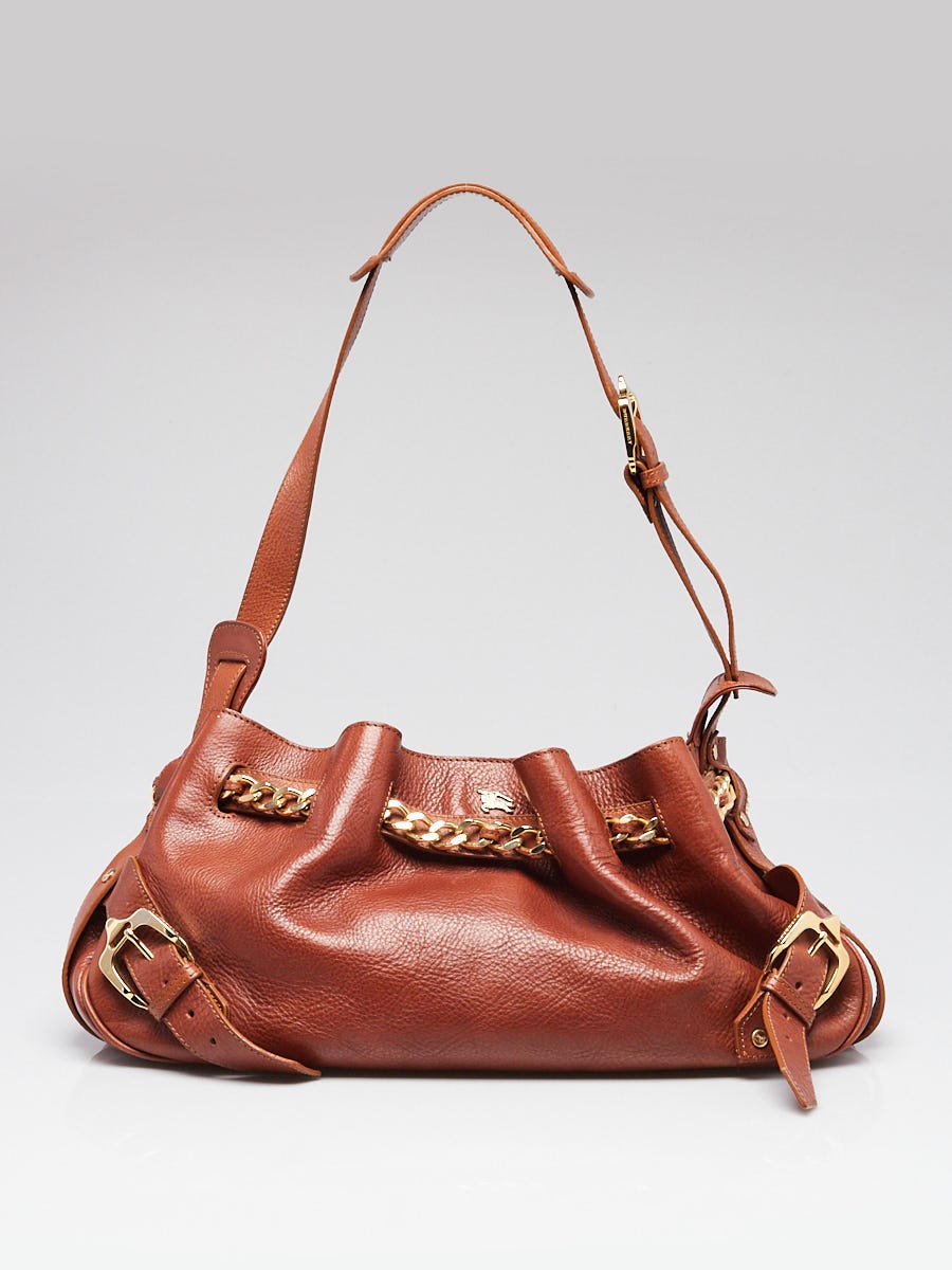 Burberry Brown Pebbled Leather Margaret Shoulder Bag | Yoogi's Closet