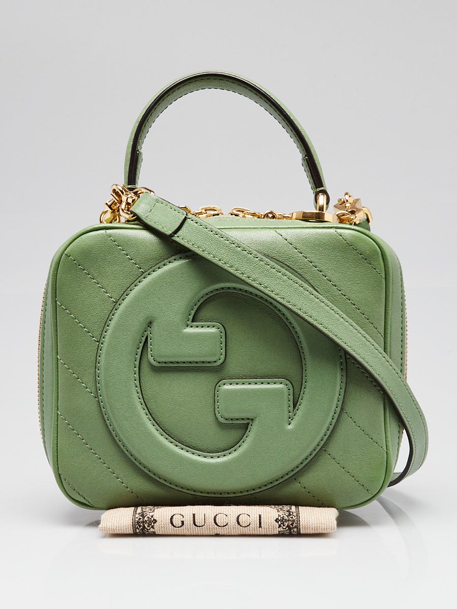 GUCCI グッチ　オリーブグリーン カーキ×ゴールド　GGポーチ　シマ　レザー Gucci Light Green Leather Small Top Handle Blondie Bag | Yoogi's