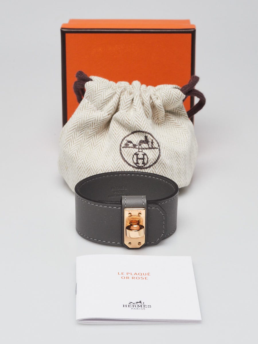 Hermes Etain Swift Leather Gold Plated Kelly Twist PM Bracelet Size T2