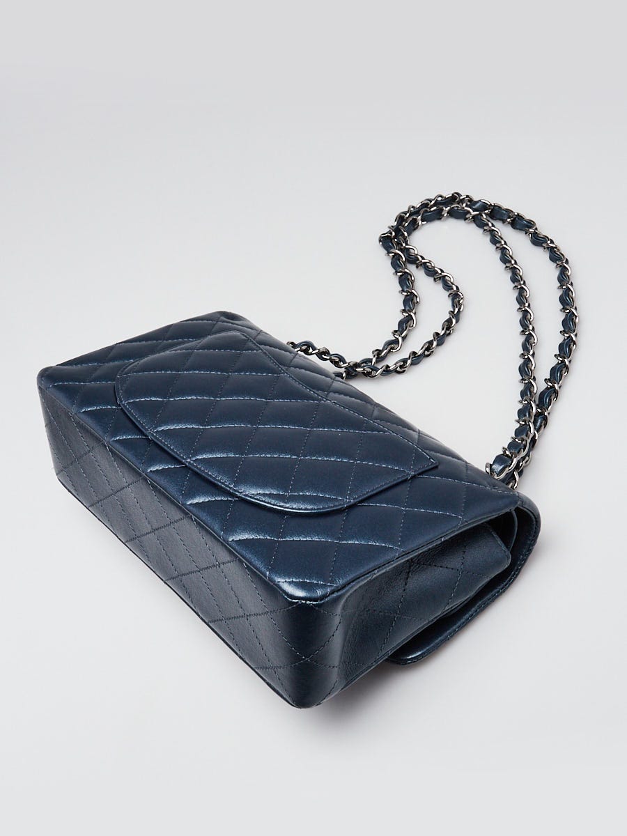 Chanel Iridesent Dark Blue Quilted Lambskin Leather Classic Small
