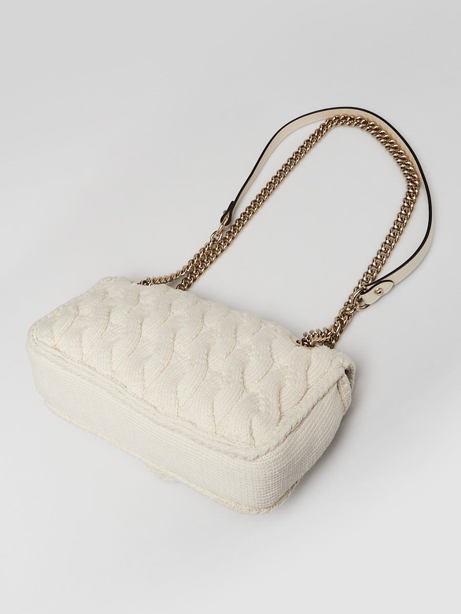 Gucci White Knitted Wool Crystal Marmont Small Flap Bag | Yoogi's