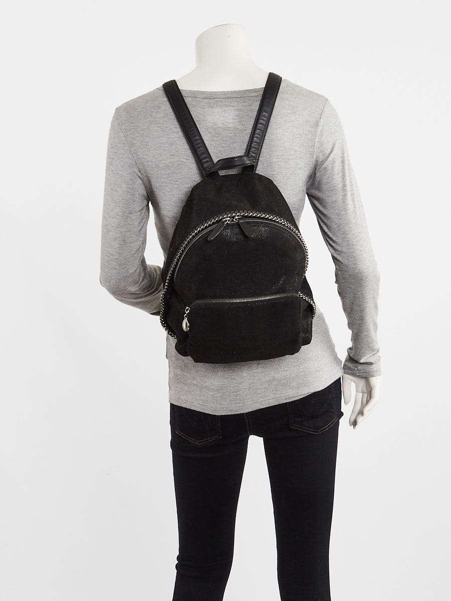 Stella McCartney Black Shaggy Deer Faux Leather Falabella Small Rucksack Bag