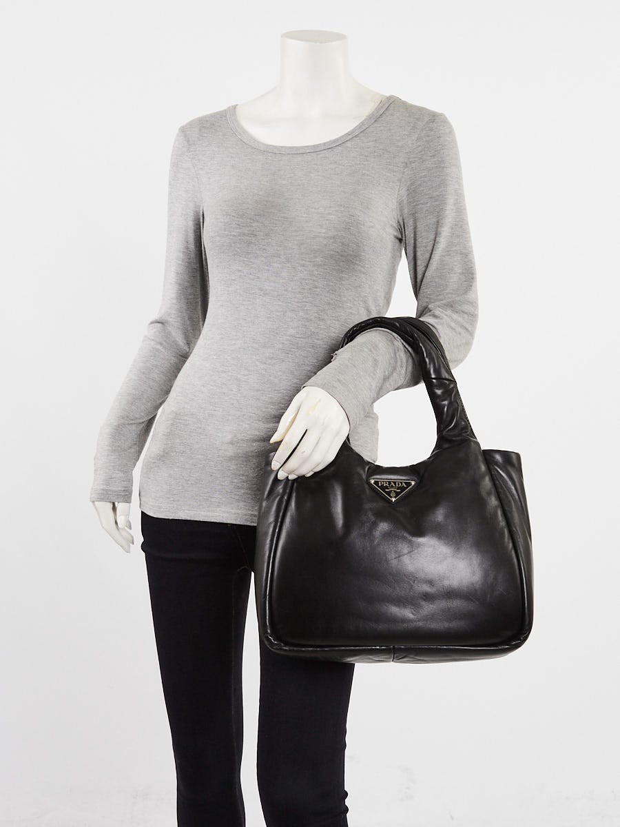 Prada Black Padded Leather Triangle Logo Tote Bag - 1BG412 