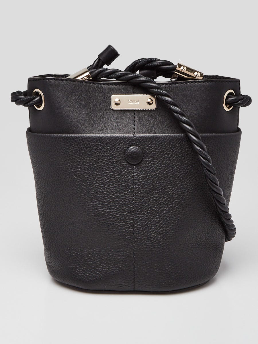 Chloe Black Calfskin Leather Key Braided Handle Bucket Bag