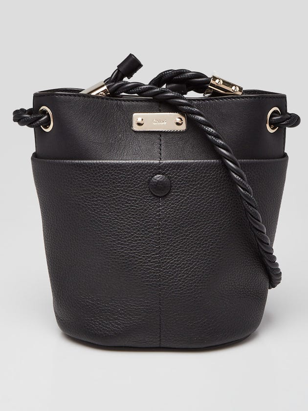Chloe Black Calfskin Leather Key Braided Handle Bucket Bag