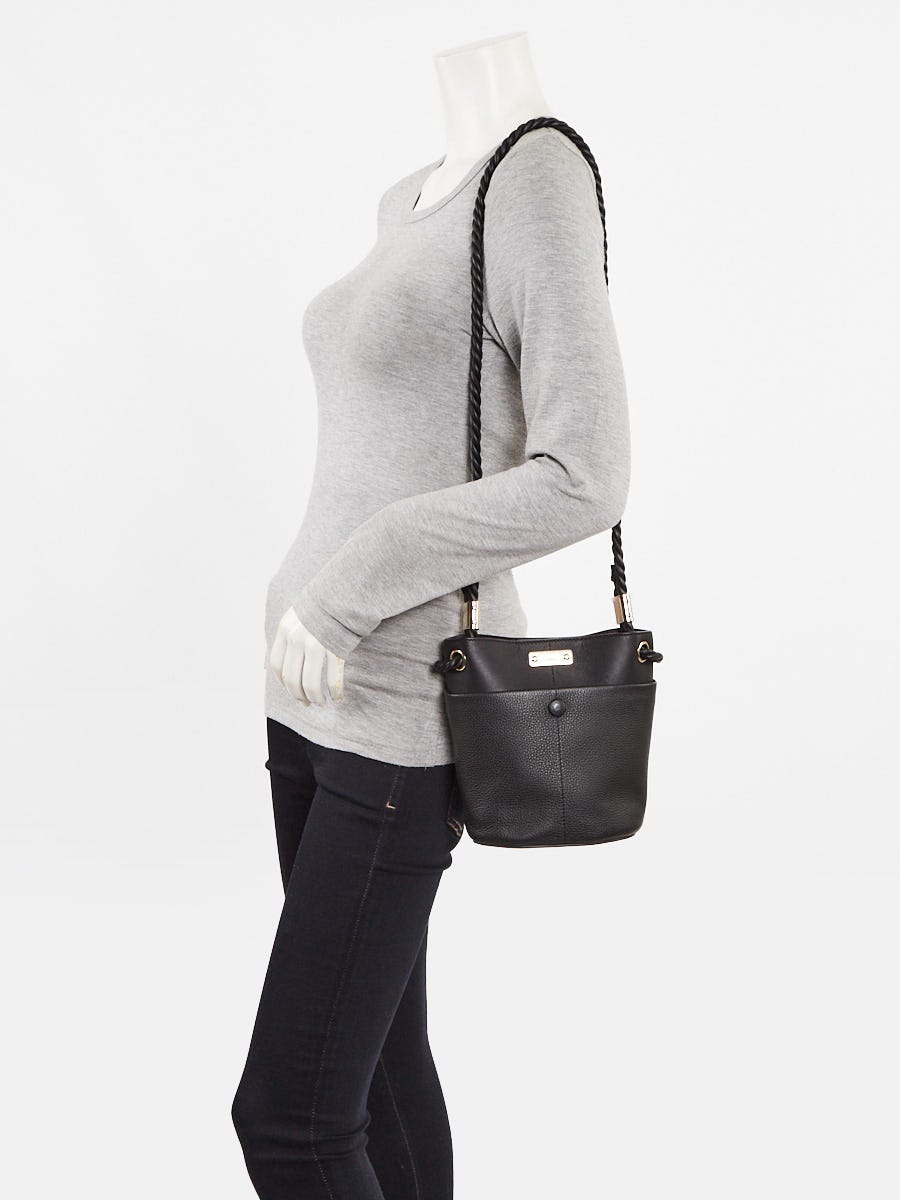 Chloe Black Calfskin Leather Key Braided Handle Bucket Bag