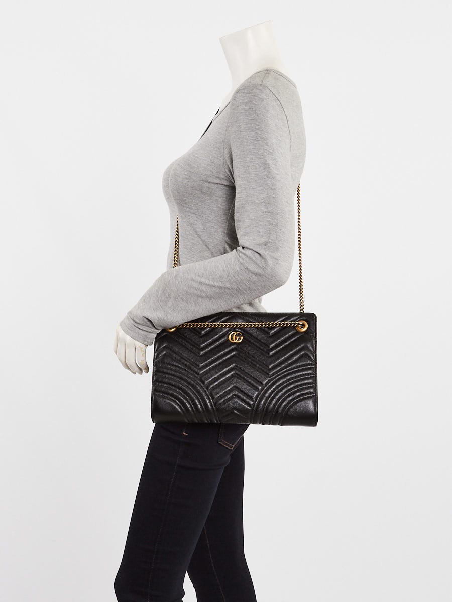 Gucci Black Chevron Quilted Leather Marmont Shoulder Bag | Yoogi's