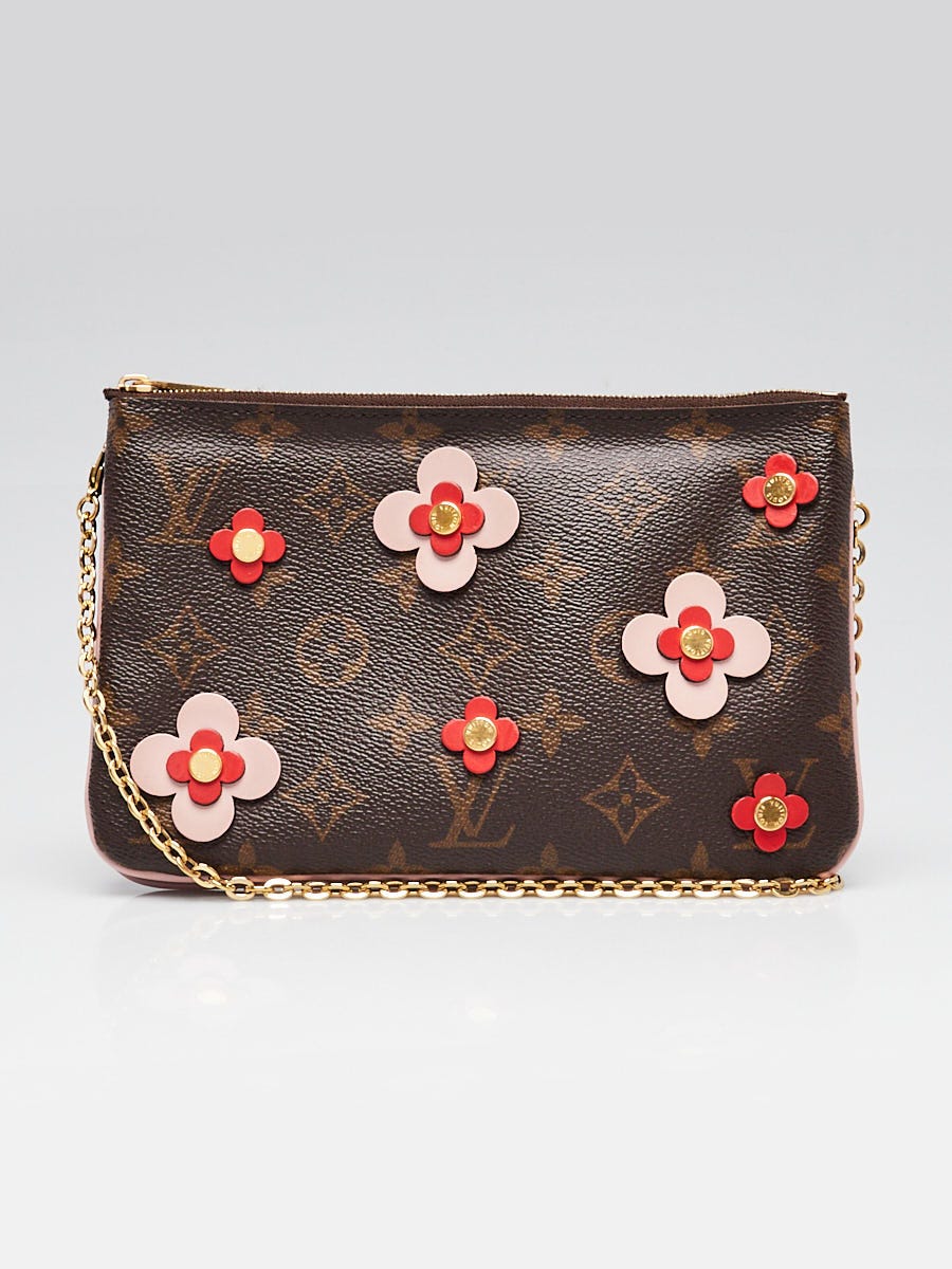 LOUIS VUITTON バーガンディ 花刺繍 生地 Louis Vuitton Monogram Canvas Blooming Flowers Double Zip Pochette