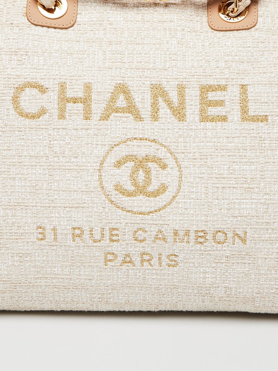 Chanel Ivory Lurex Boucle Deauville Large Shopping Tote Bag