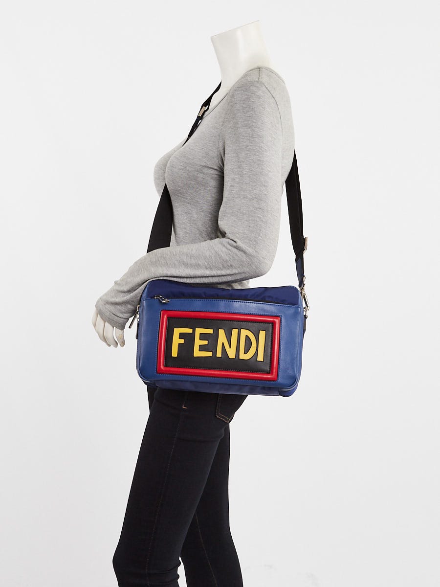 Fendi Blue Nylon/Vitello Leather Century Vocabulary Camera Crossbody Bag - 7VA411