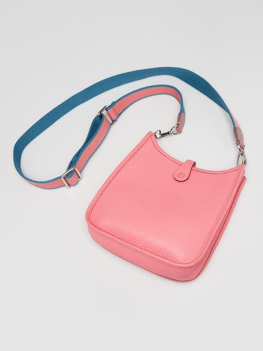 Hermes 16cm Rose Azalee Clemence Leather Palladium Plated Evelyne