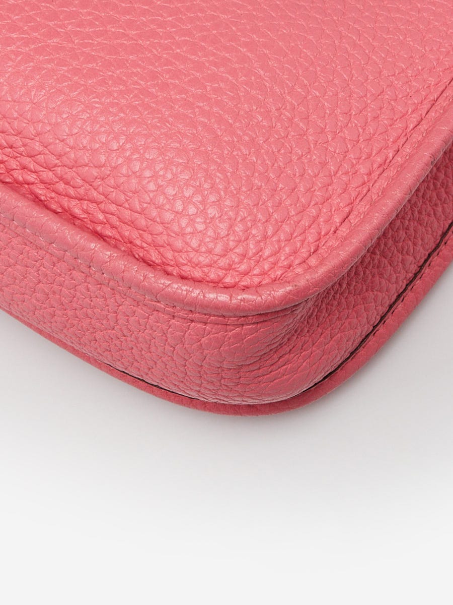 Hermes 16cm Rose Azalee Clemence Leather Palladium Plated Evelyne