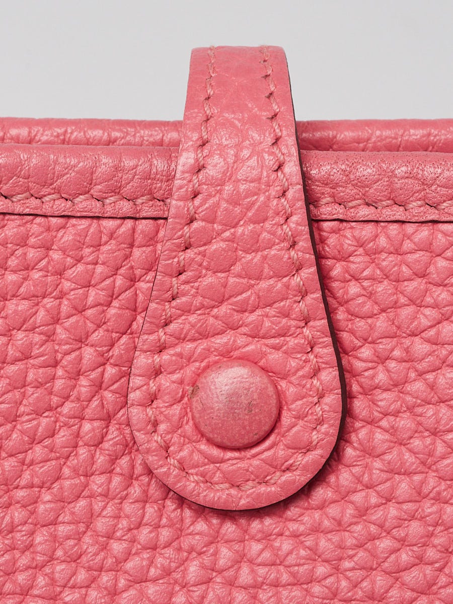 Hermes 16cm Rose Azalee Clemence Leather Palladium Plated Evelyne