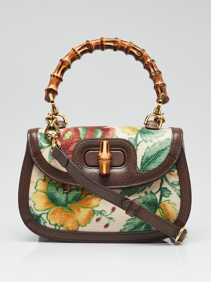 Gucci Multicolor Floral Print Canvas Bamboo Top Handle 1947 Small