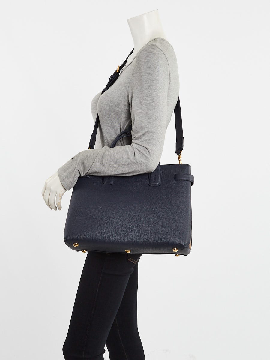 Burberry Regency Blue Pebbled Leather Medium Banner Tote Bag