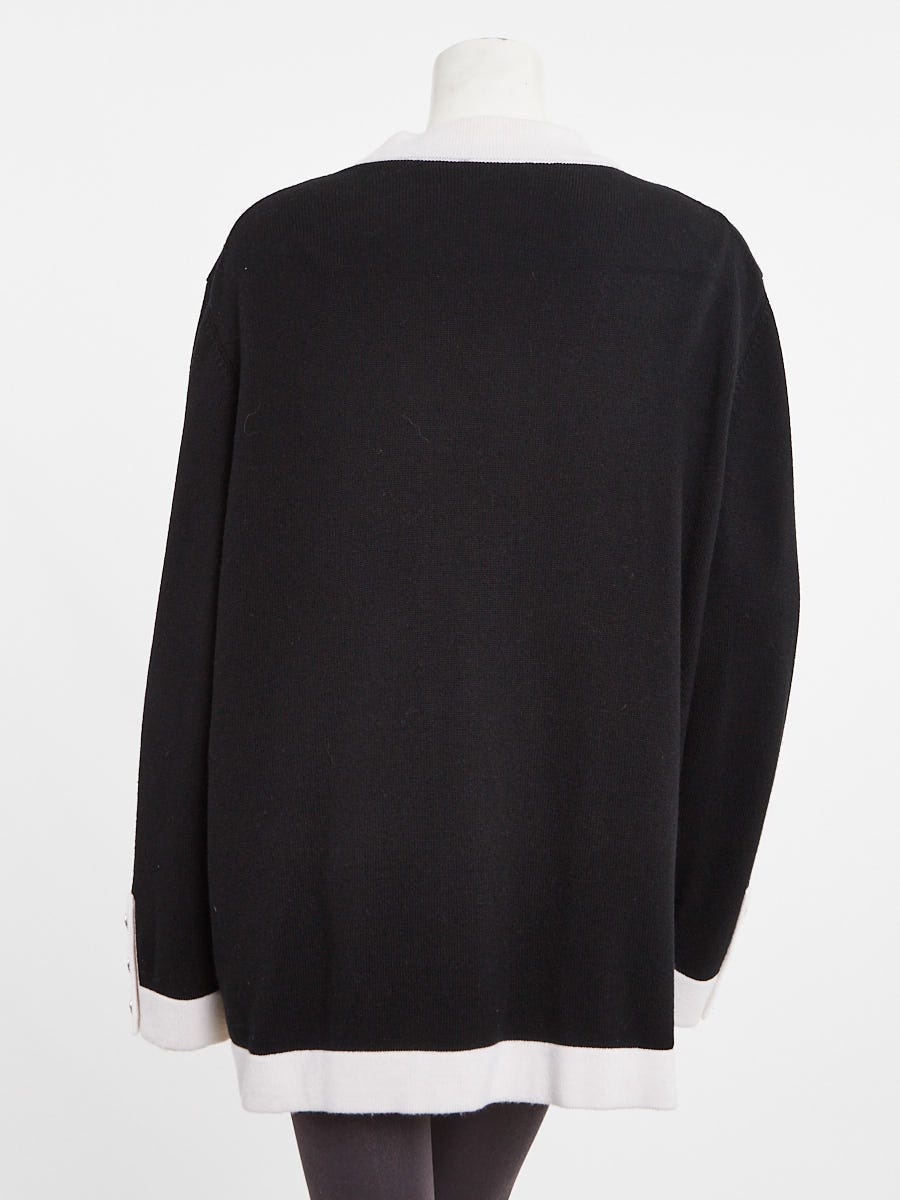 Chanel Black/White Cashmere Oversized Cardigan Sweater Size 14/48