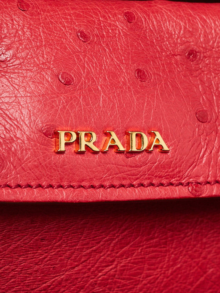 Prada Red Ostrich Leather Double Handle Tote Bag 1BG756 | Yoogi's