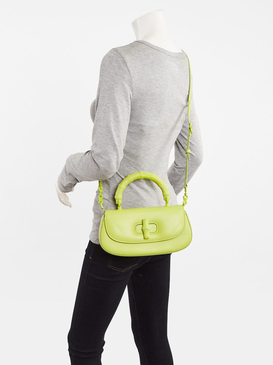 Gucci Lime Green Leather Medium 1947 Diva Bamboo Top Handle Bag