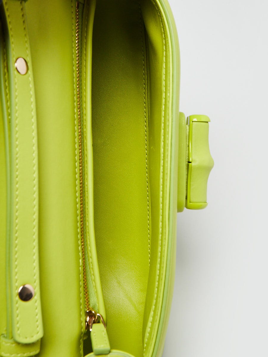 Gucci Lime Green Leather Medium 1947 Diva Bamboo Top Handle Bag