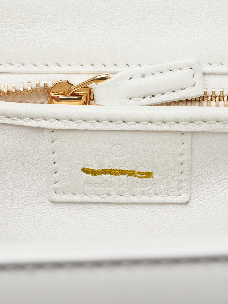 Gucci White Patent Leather Medium 1947 Diva Bamboo Top Handle Bag