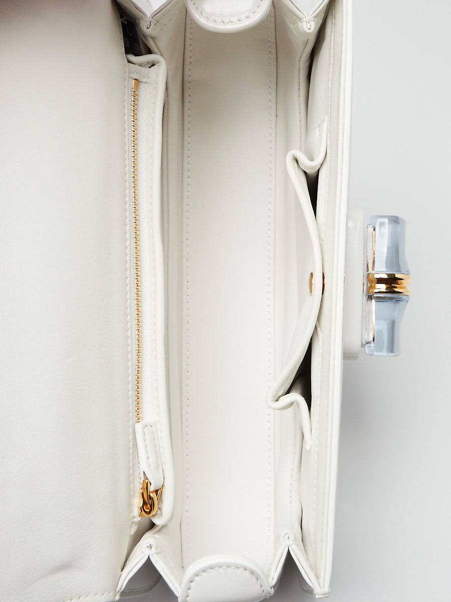 Gucci White Patent Leather Medium 1947 Diva Bamboo Top Handle Bag