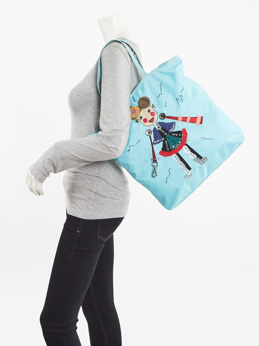 Prada Light Blue  Nylon Robot Medium Tote Bag BR2897