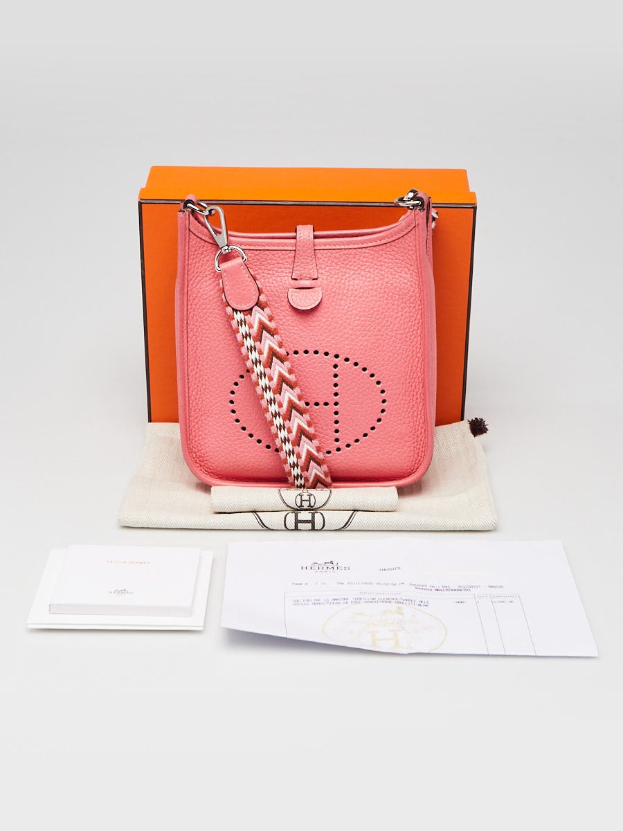 Hermes 16cm Rose Azalee/Rose Confetti Clemence Leather Zigzag