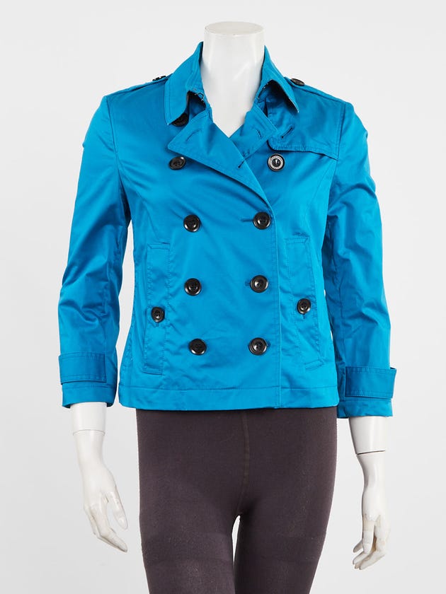 Burberry Brit Bright Blue Cotton Short Trench Coat Size 4/38