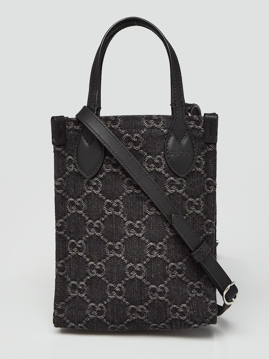 Gucci Black GG Denim/Leather Mini Interlocking Tote Crossbody Bag