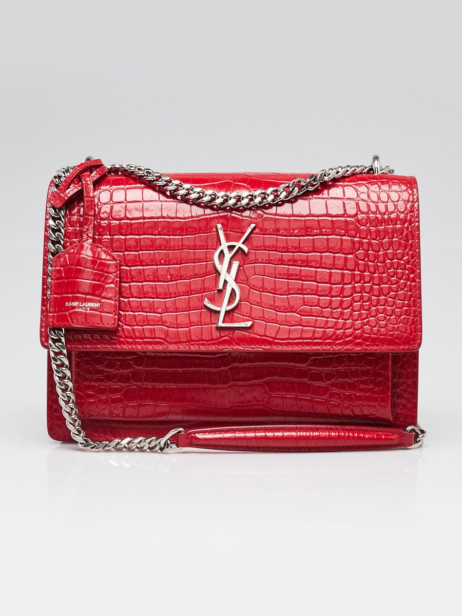 Yves Saint Laurent Red Crocodile Embossed Leather Medium Sunset
