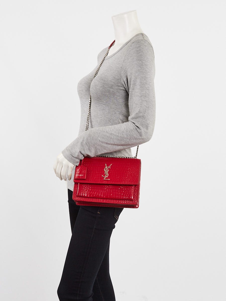Yves Saint Laurent Red Crocodile Embossed Leather Medium Sunset