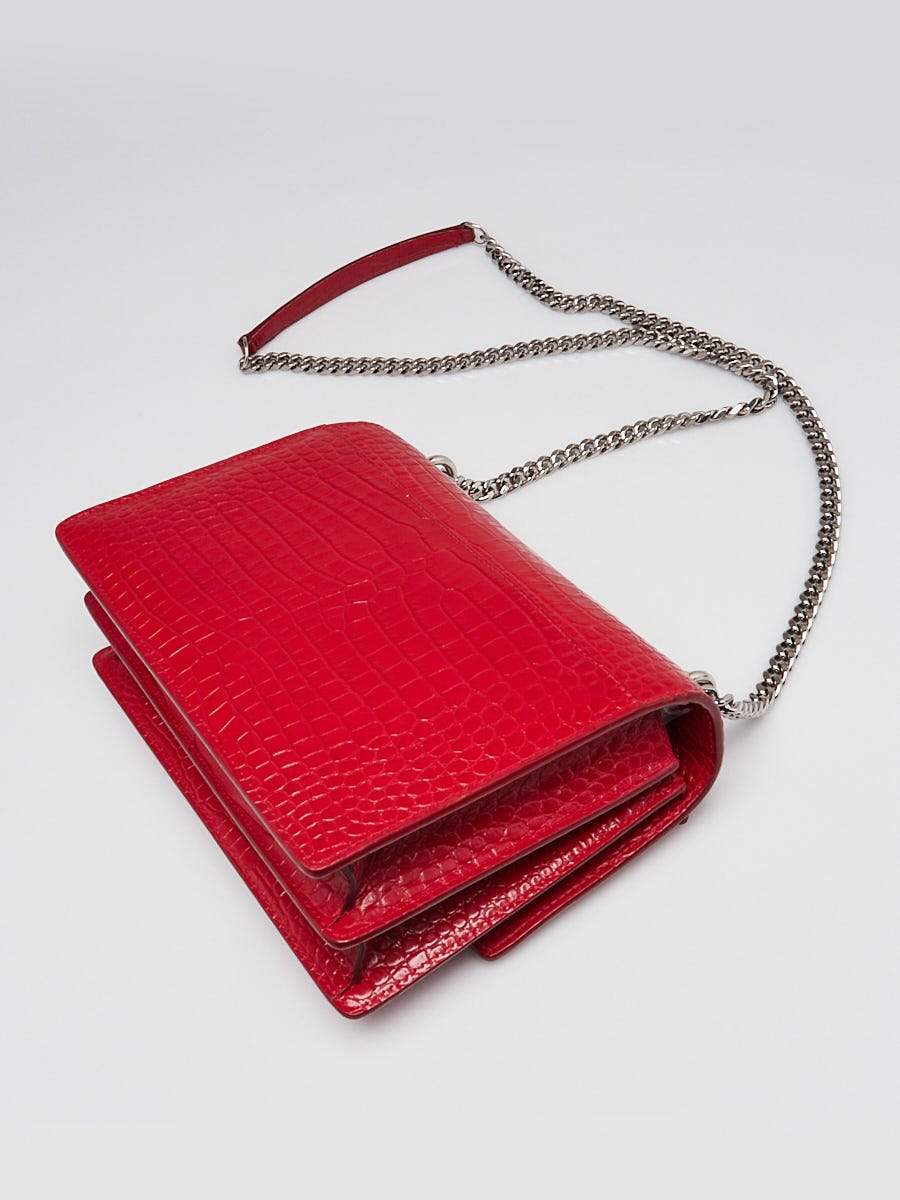 Yves Saint Laurent Red Crocodile Embossed Leather Medium Sunset