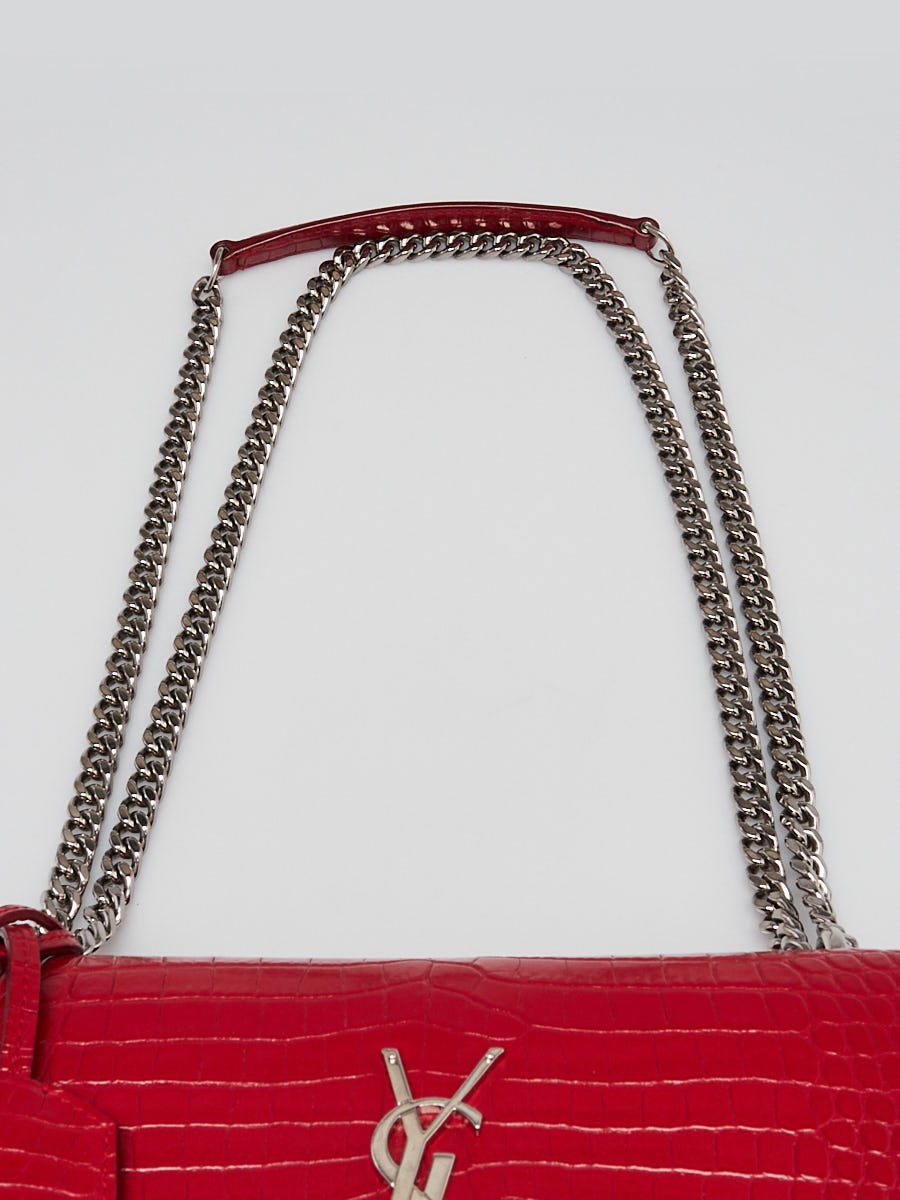 Yves Saint Laurent Red Crocodile Embossed Leather Medium Sunset