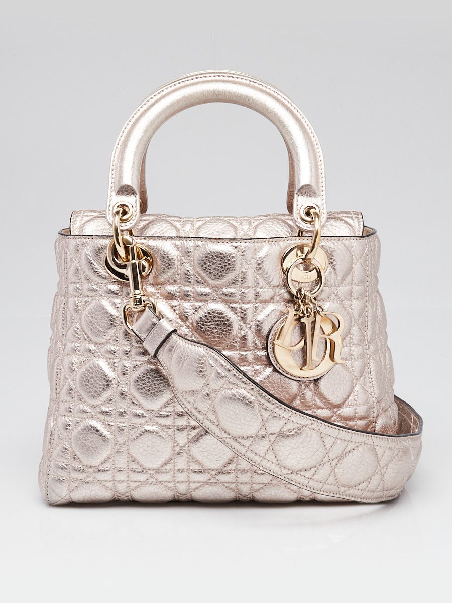 Christian Dior Metallic Pink Cannage Quilted Supple Leather Medium Lady Dior Bag