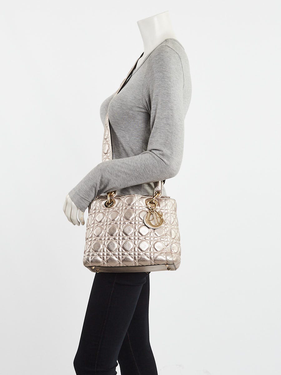 Christian Dior Metallic Pink Cannage Quilted Supple Leather Medium Lady Dior Bag