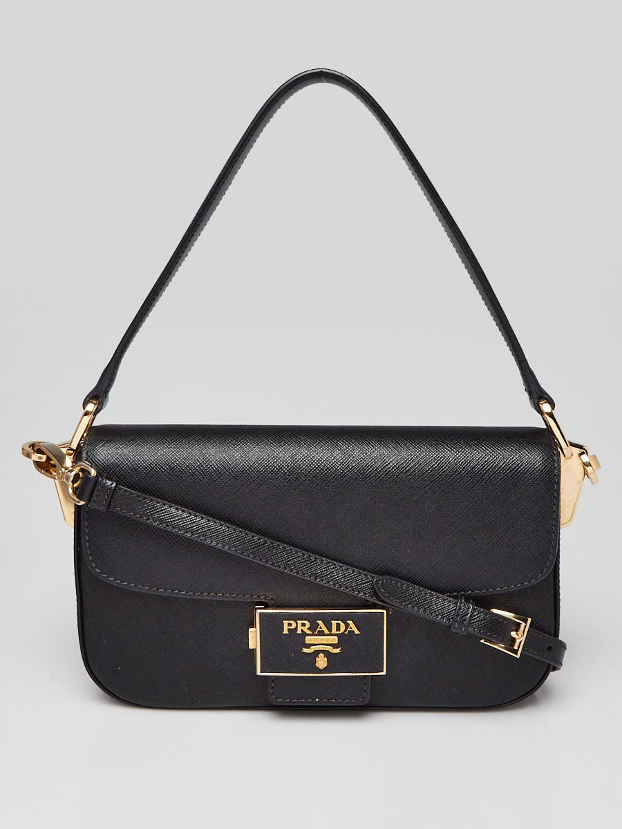 Prada Black Saffiano Lux Leather Embleme Top Handle Crossbody Bag