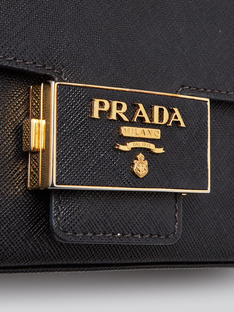 Prada Black Saffiano Lux Leather Embleme Top Handle Crossbody Bag