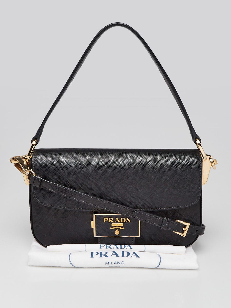 Prada Black Saffiano Lux Leather Embleme Top Handle Crossbody Bag