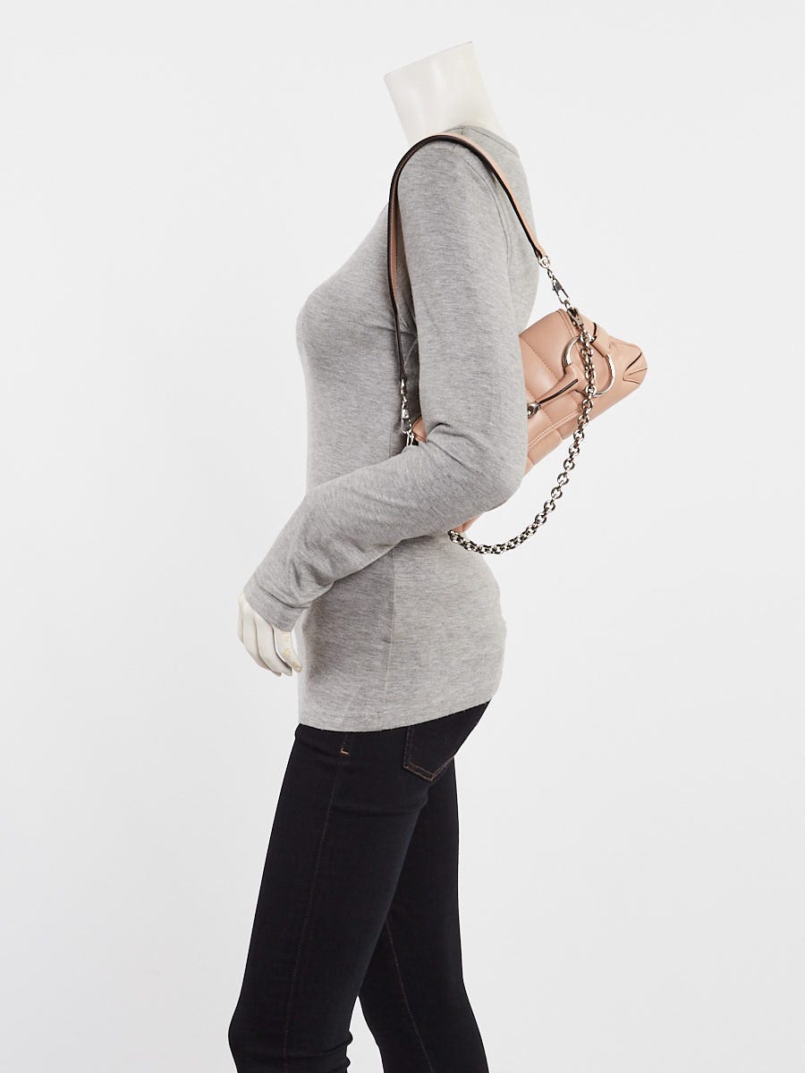Gucci Beige Quilted Lambskin Leather Small Horsebit Chain Shoulder Bag