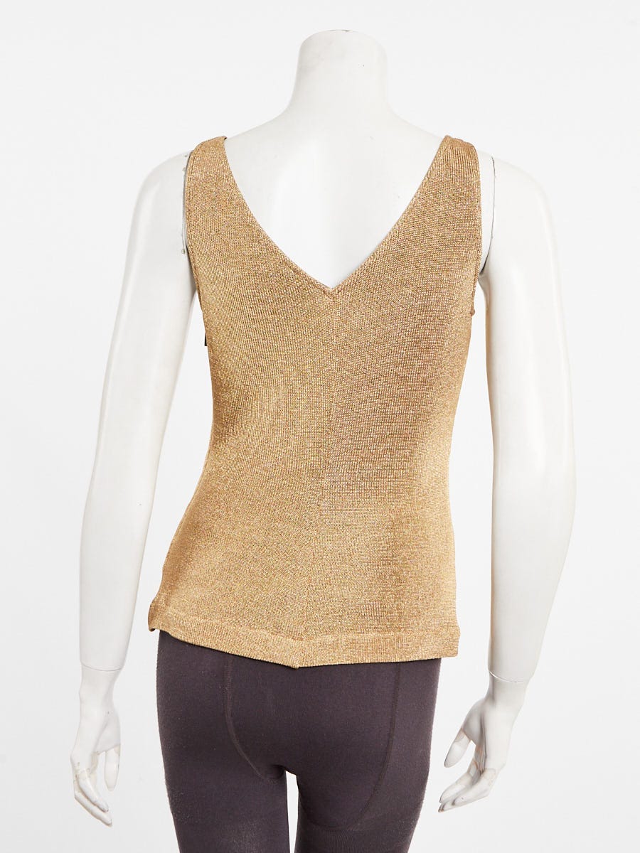 Fendi Gold Viscose and Metalized Fabric Blend Sleeveless V Neck Top 6/40