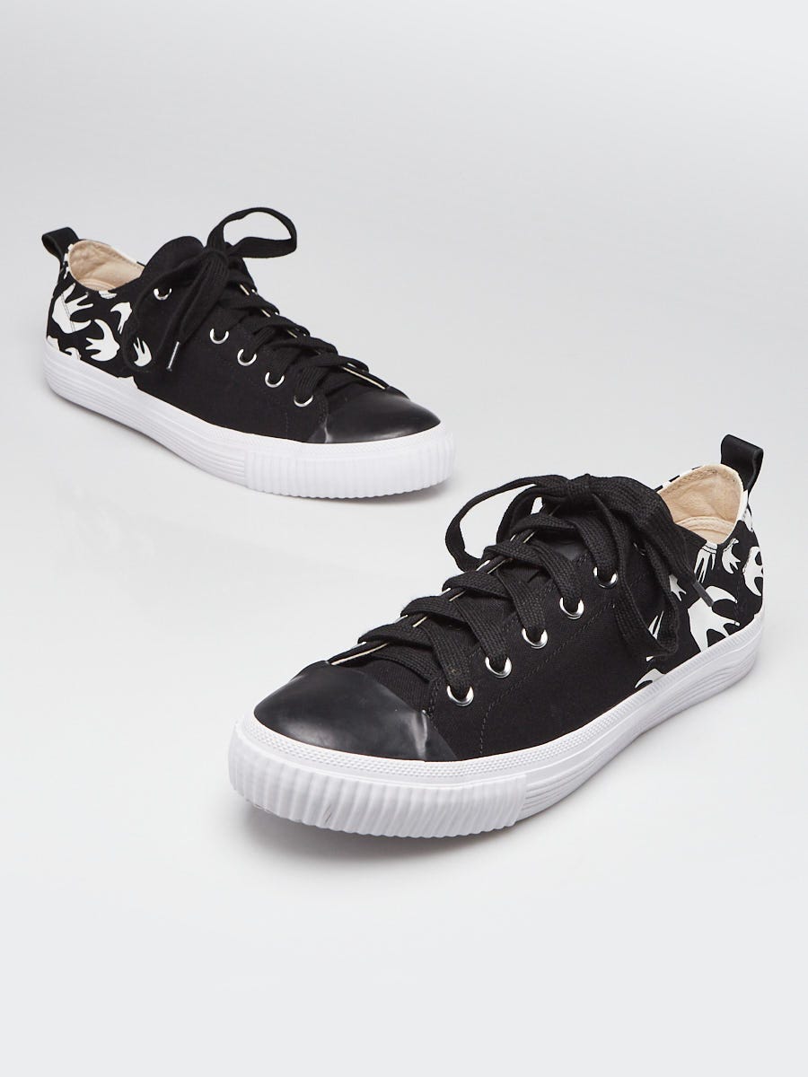 Alexander McQueen Black/White Printed Canvas Swallow Low Top Sneakers Men's Size 12.5/43